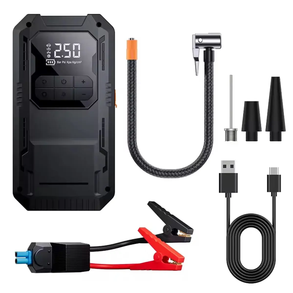 Compatible Car Jump with Tire Inflation and Emergency Battery Booster Intelligent Clamp Car Emergency Battery Booster