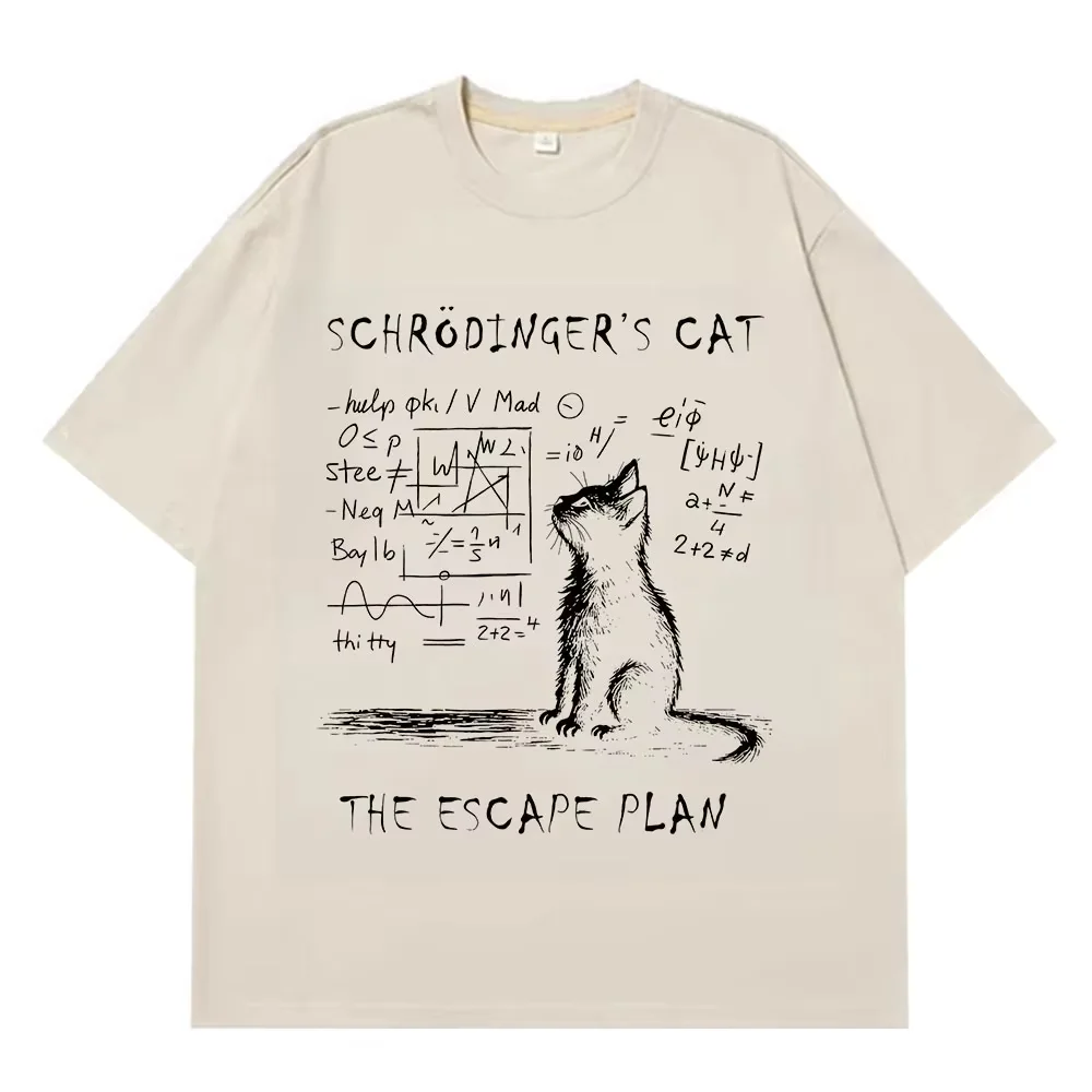 2026 New Y2K Aesthetic Funny Nerd Schrödinger's Cat Science Formula Graphic Pattern High-Quality Casual Unisex T-Shirt