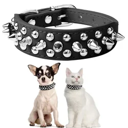 Adjustable Leather Pet Dog Collar Neck Strap Supplies Punk Rivet Spiked Dog Collar Pet Collars for Small Dogs Cats