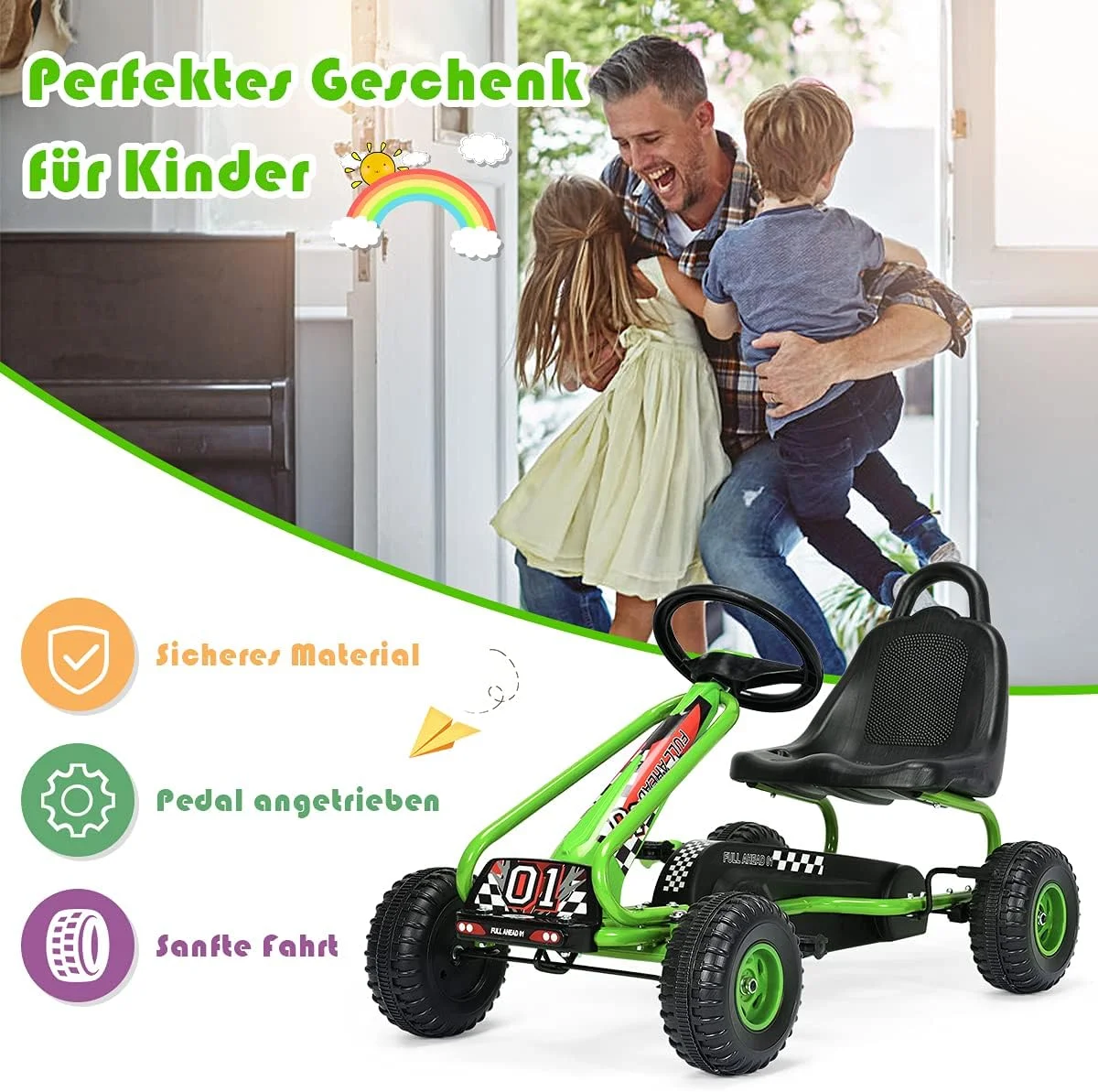 Go-Kart mit verstellbarem Sitz, Go-Kart mit Handbremse, Tretauto bis 30 kg, Pedal-Gokart, Tretenfahrzeug – Detail 7