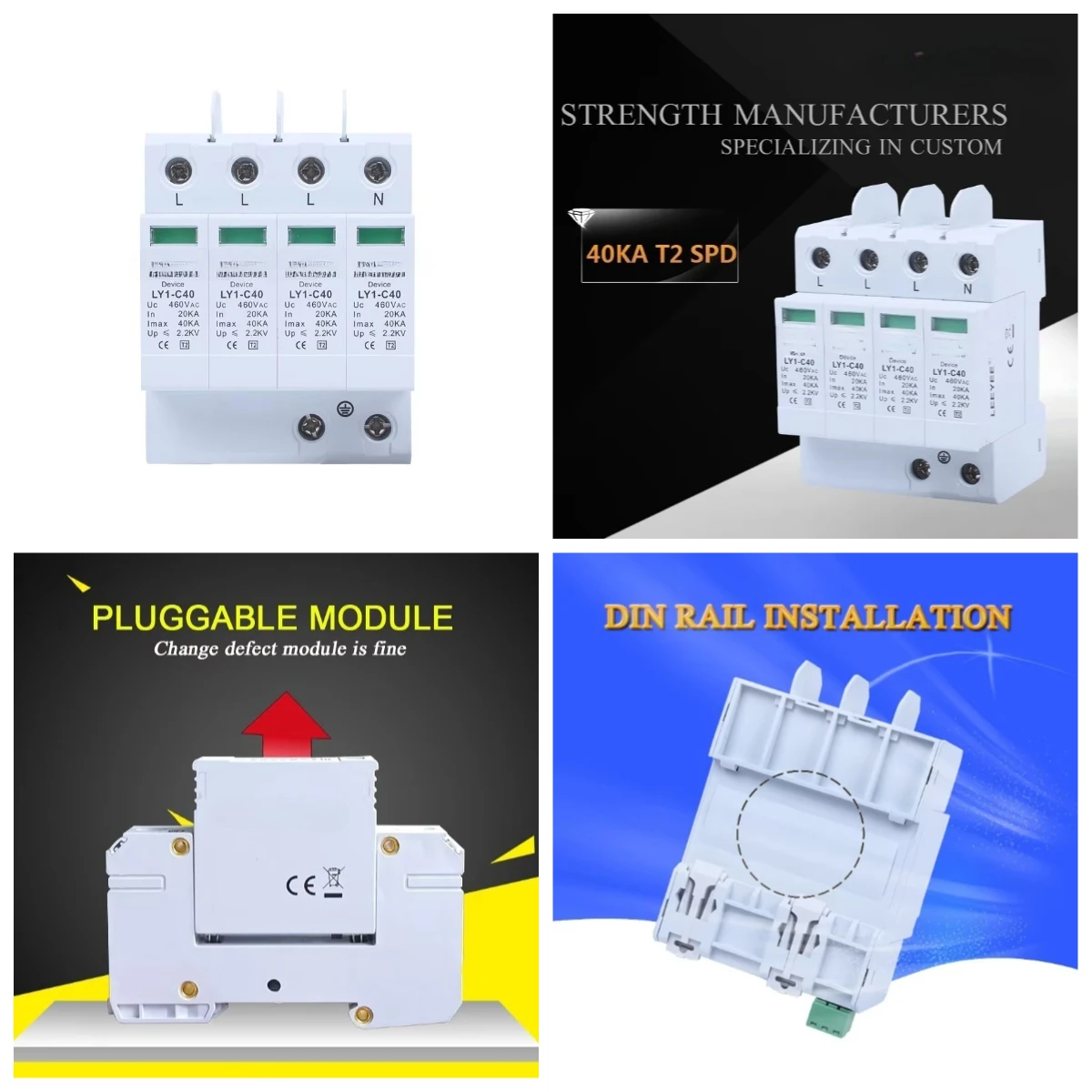 Spd Manufacturer 460VAC 3 Phase 40ka Thunder Surge Protection Devices ac Surge Protector