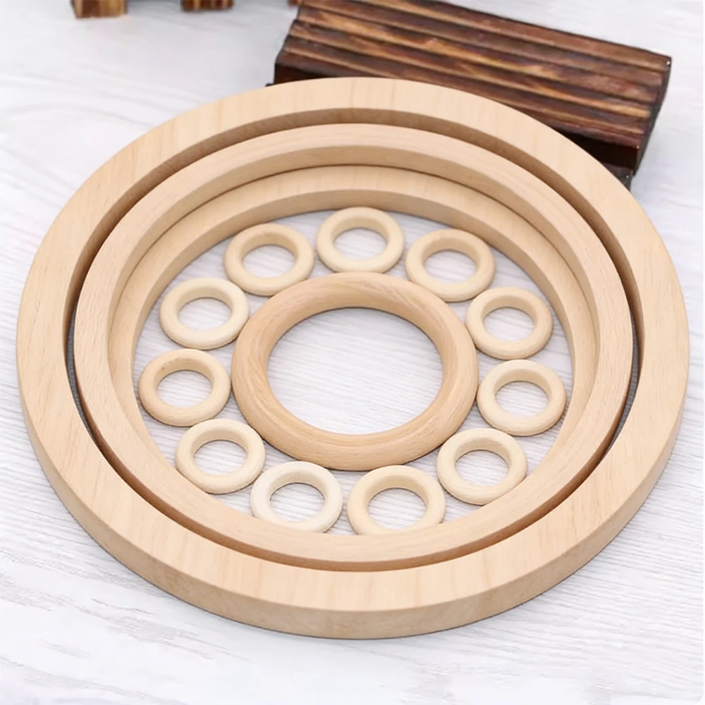 Wooden Rings Wooden Hoops Wooden Round Circle Macrame Accessories for DIY Wood Hoop Craft Decoration Woodworking Ornament Supply