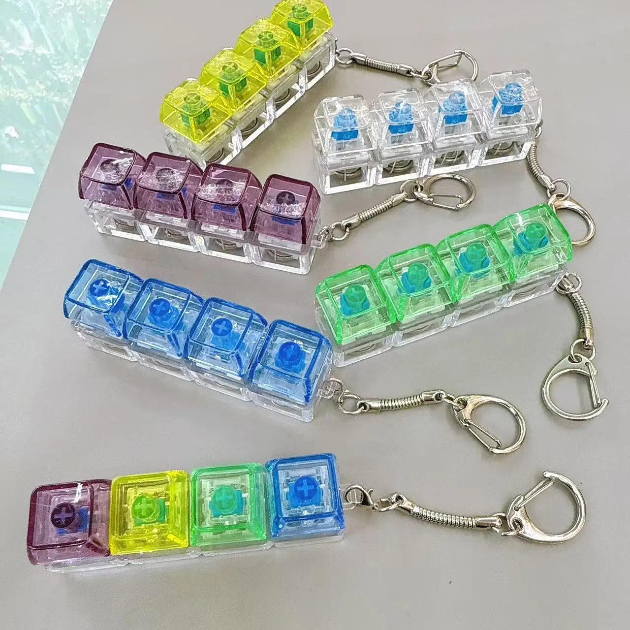 

2026 New Keyboard Fidget Toys LED Crystal Keycap Keychain Stress Relief Fingertip Gadget Decompression Toys Clicker Fidget Toy