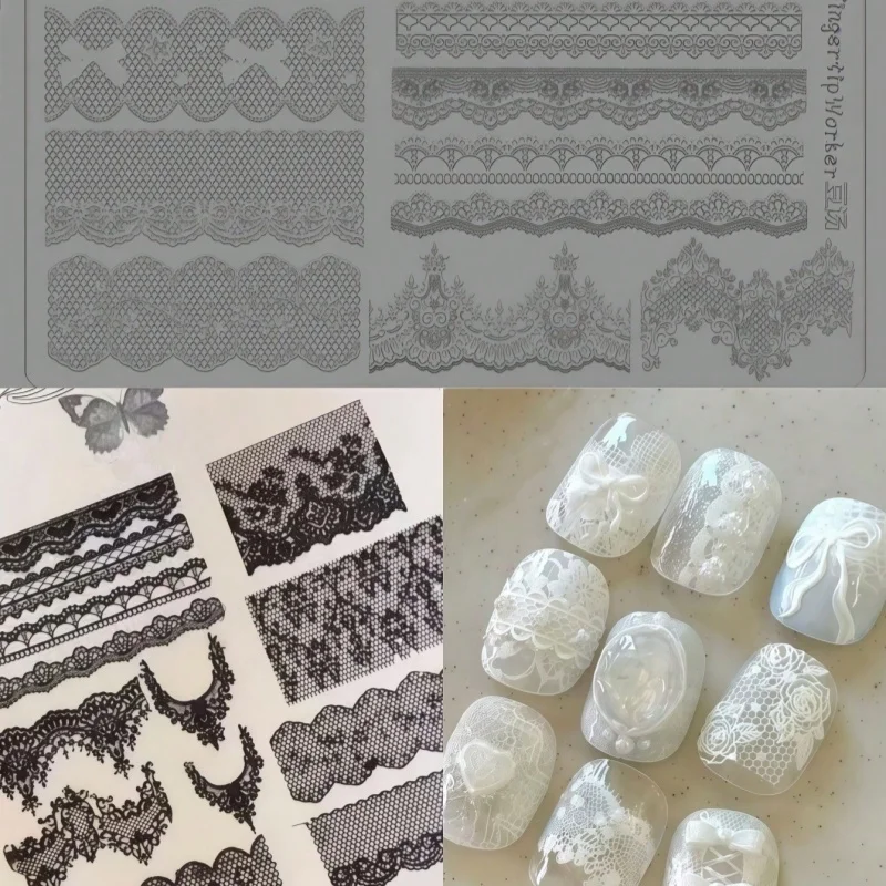 Retro Ultra-Thin Lace Rose Detail Nail Art Mold 3D Grid Pattern Transparent Silicone Mold Versatile And Elegant Design