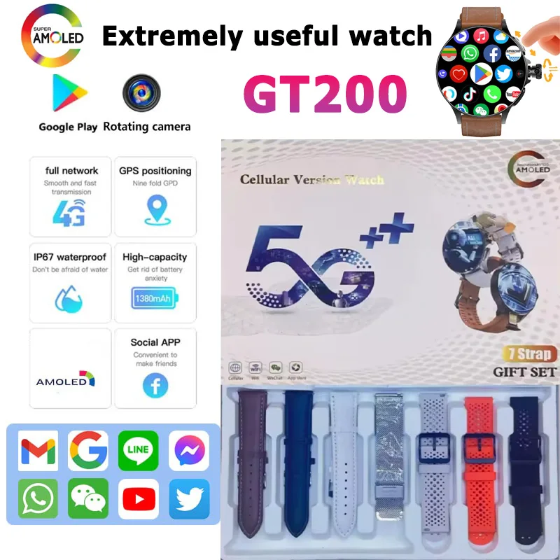 

New 5G LTE Android Smart Watch GT200 1.95inch Amoled Smartwatch Men With Rotary Camera Touch encoder GPS WIFI 256GB Storage Rom