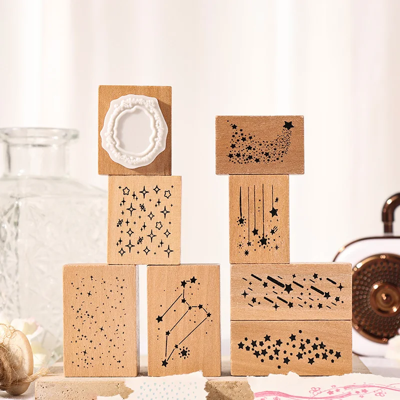 8pcs/lot Starry Raindrop Series Wooden Stamp Creative Wooden Rubber Stamps for Scrapbooking Card Making Craft DIY Decor Supplies