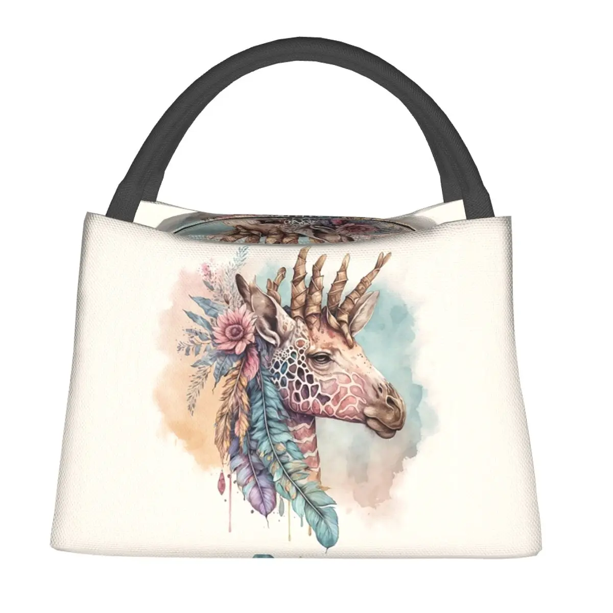 Giraffe With Floral Headpiece Lunch Bags Insulated Bento Box Lunch Tote Picnic Bags Cooler Thermal Bag for Woman Children Work