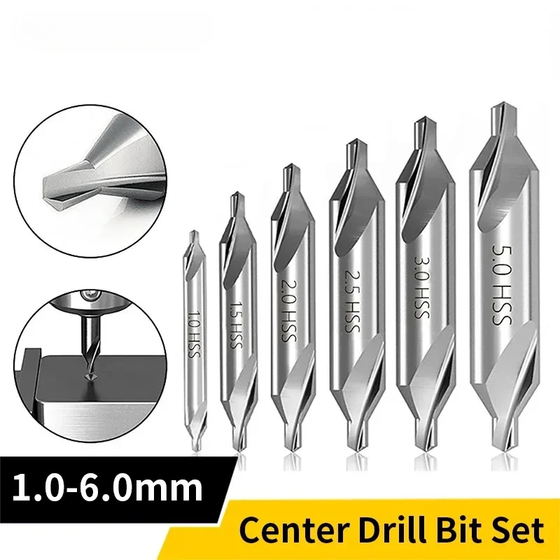 Center Drill HSS Combined Center Drills 60 Degree Countersinks Angle Bit Set 2.0mm 2.5mm 3mm 4mm 5mm 6mm Metal Center Drill Bit