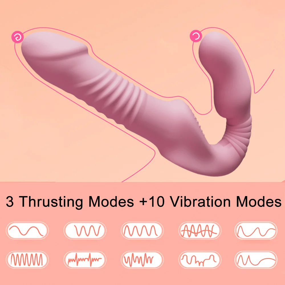 Strap-on Silicone Double Dildo Penis Wireless Vagina Vibrator for Single Women Lesbian Couples Sexy Sex Toys for Adults