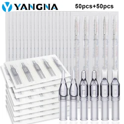 Yangna Tattoo Needles and Tips Set 50pcs Disposable 3/5/7/9RL 5/7/9RS 5/7/9M1 Size Needles Assorted Sterilized Tattoo Tips Combo