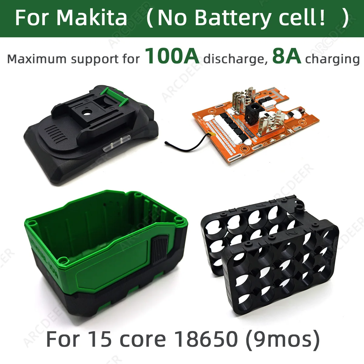 

High Power 100A 15Core 18650 Li-ion Battery Case Box PCB BMS Protection Circuit Board No Original for Makita Hongsong Zhipu 9Mos