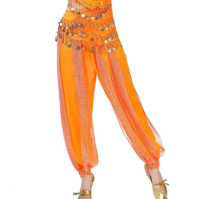 

Women Sexy Indian Dance Harem Pants Sequin Belly Pants Carnival Performance Costume Chiffon Belly Dance Trousers Stretchy Waist