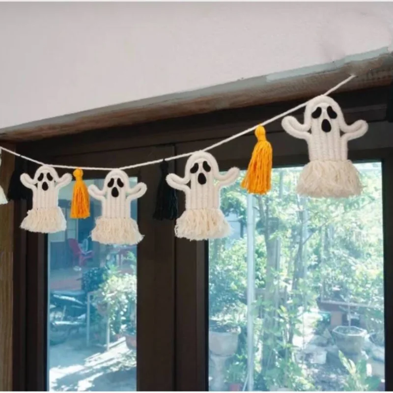 Hand-Woven Wall Hanging for Halloween Pumpkin Ghost Drop Ornament Happy New Year Home Decor Xmas Decoration Party Supplies