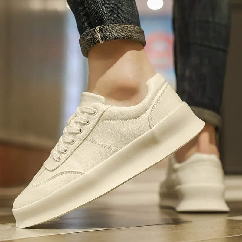 2024 Spring Men\'s Elevator Shoes Men Loafers White Soft Leather Moccasins Height Increased 5cm Taller Shoes Man Sneakers