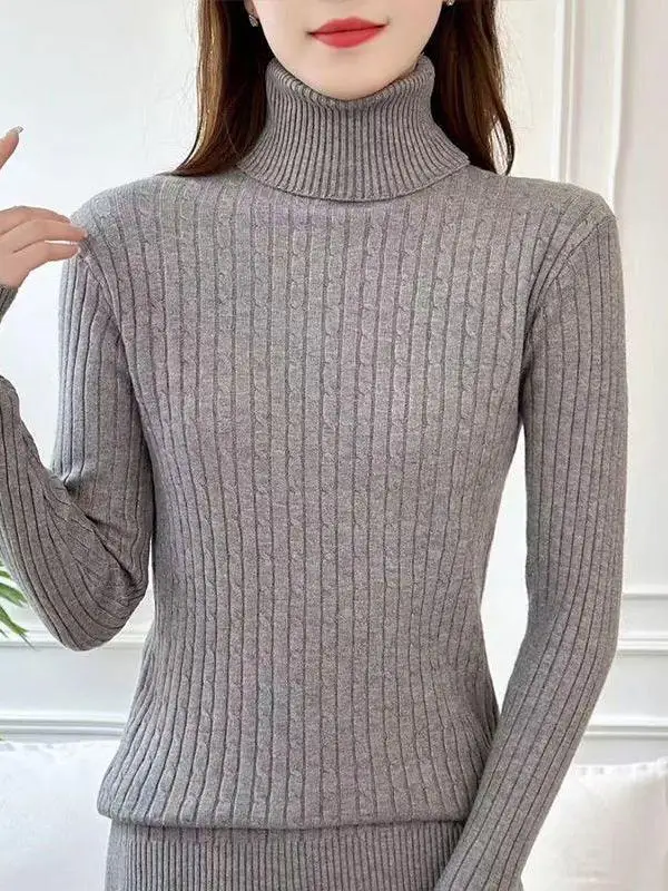 

Spring Autumn Women's Knitted Sweater High Collar Short Long Sleeve Slim Fit Pure Color Base Shirt Winter Fashionable Versatile