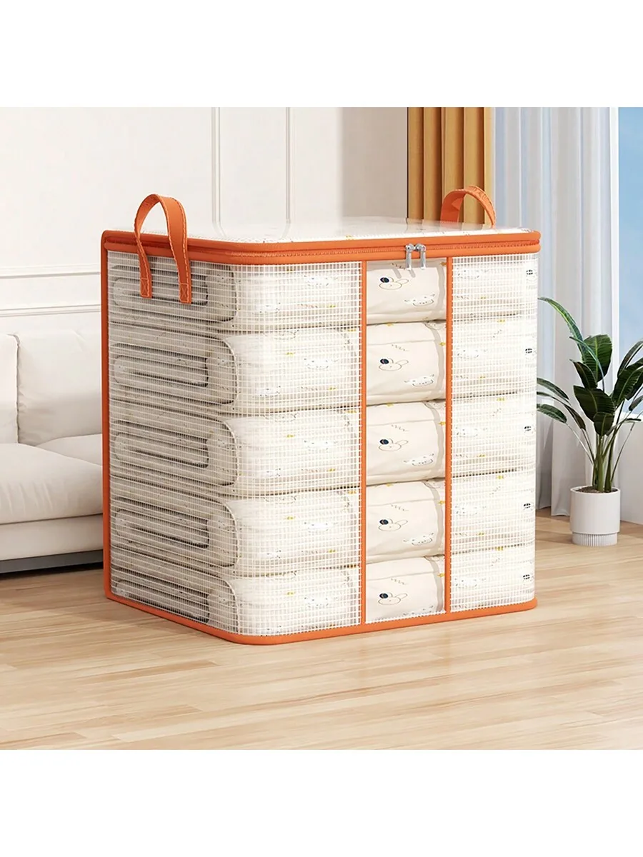 

Large Clear Mesh Storage Bag With Reinforced Handles For Bedding Clothing Organizer