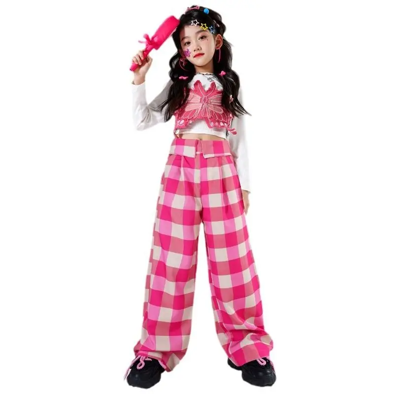 

Girls Hip Hop Outfits Crop Tshirt Tops Cargo Pants Children Streetwear Clothes Sets Kids Plaid Skirt Street Dance Jazz Costumes