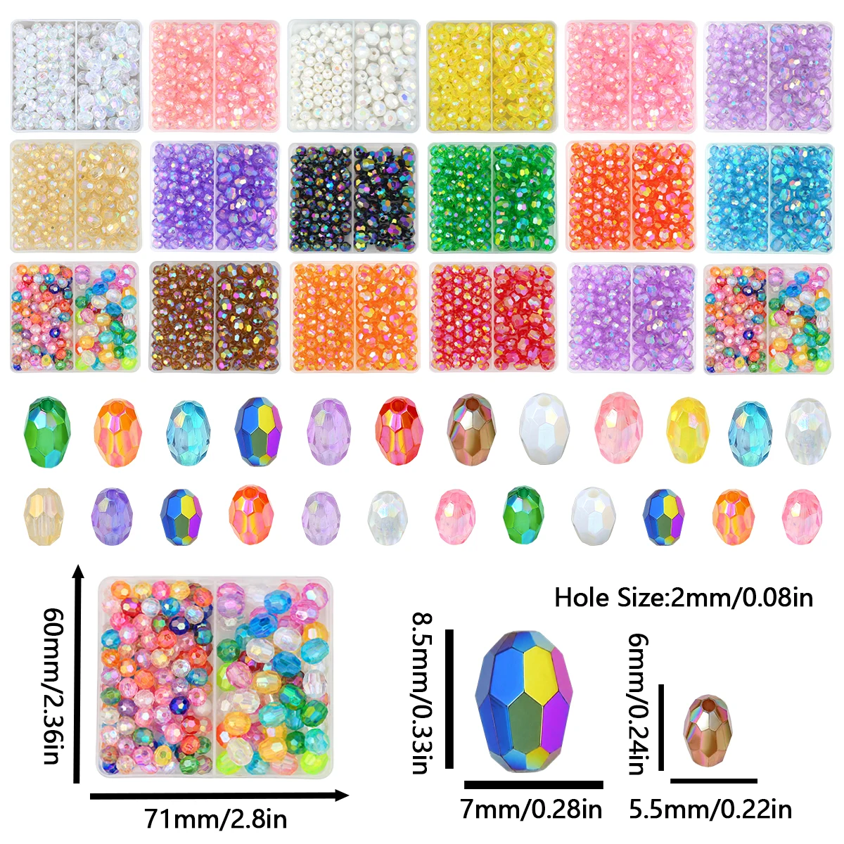 6+8mm About 150pcs Acrylic Faceted Beads Double Grid Storage Box Set Loose Beads for DIY Bracelet Necklace Jewelry Making