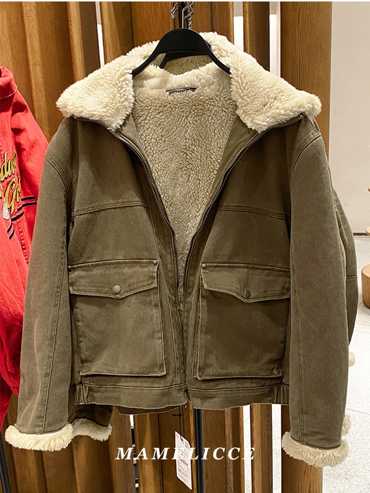 

MAMELICCE Original design Washed Vintage Fabric Thickened Padding short jakcet Fur Turn-down collar Men's winter padded jackets