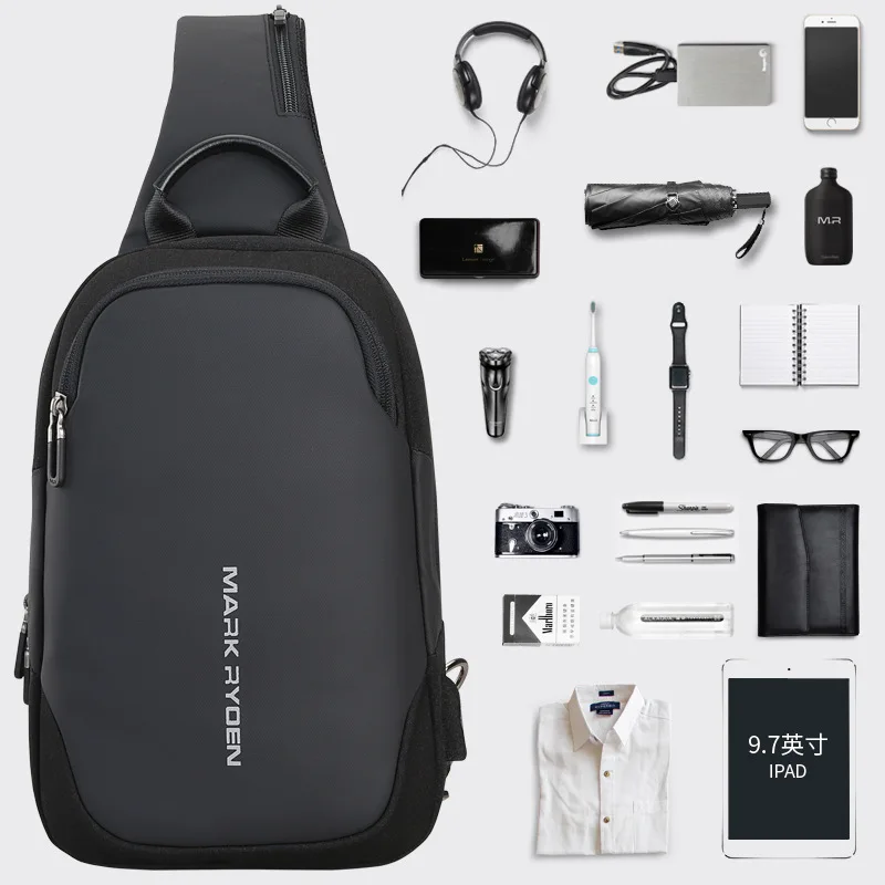 Men 2024 New Chest Bag Multi Functional Waterproof Shoulder Bag USB Charging Casual Crossbody Bag