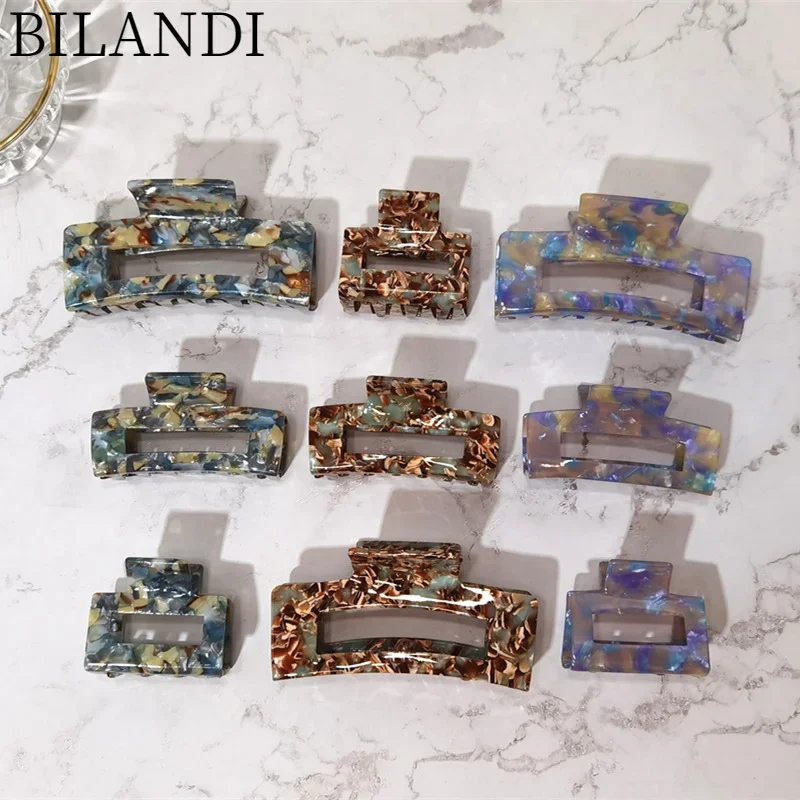 Bilandi 2021 New Korea Colorful Acetate Hair Clips Geometric Square Hollow Shark Hair Clip Headwear Accessories for Women Girls