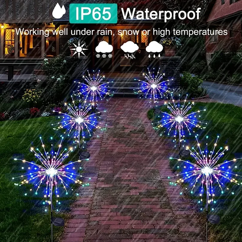 Solar Garden Lights Solar Firework Lights, 1 Pack 200/150/90/60 LEDs 8 Lighting Modes Solar Lights Outdoor Waterproof for Garden