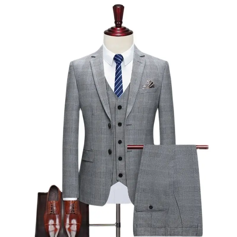 

BATMO 2023 new arrival spring plaid casual suits men,men's wedding dress,jackets+pants+vest,SJT801