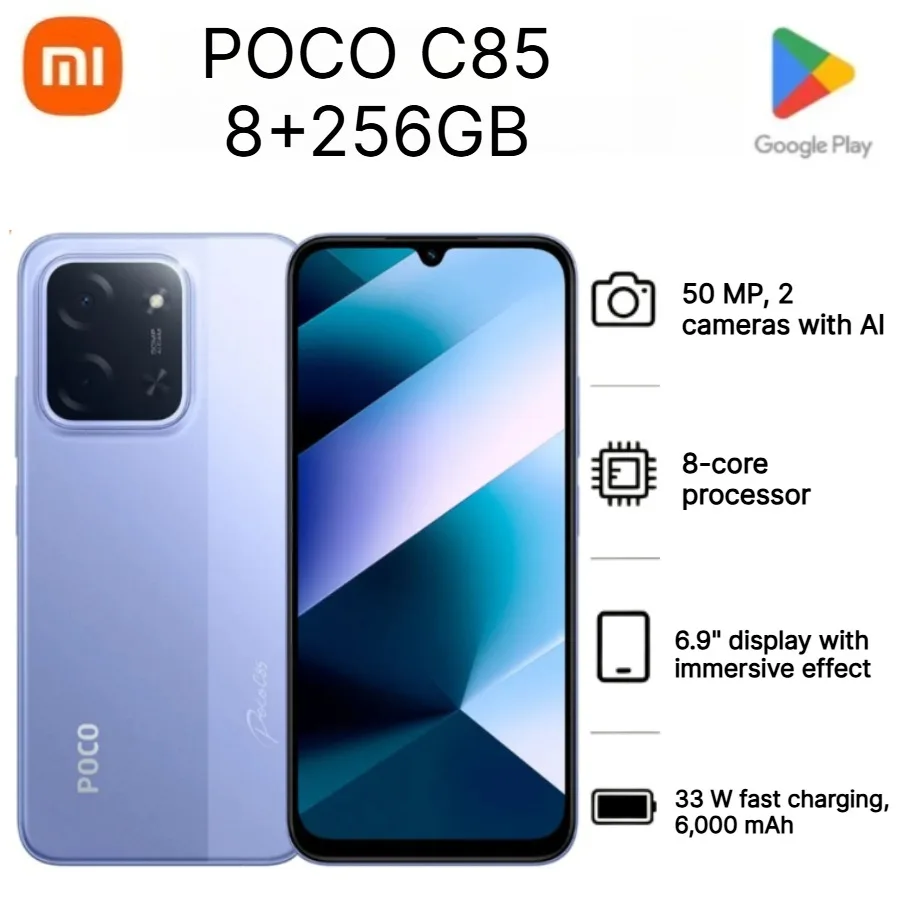2026 New POCO C85 Global Version Unlocked Mobile Phone 6.9 Inch 120Hz Display 6000mAh Large Battery 33W Fast Charging Android