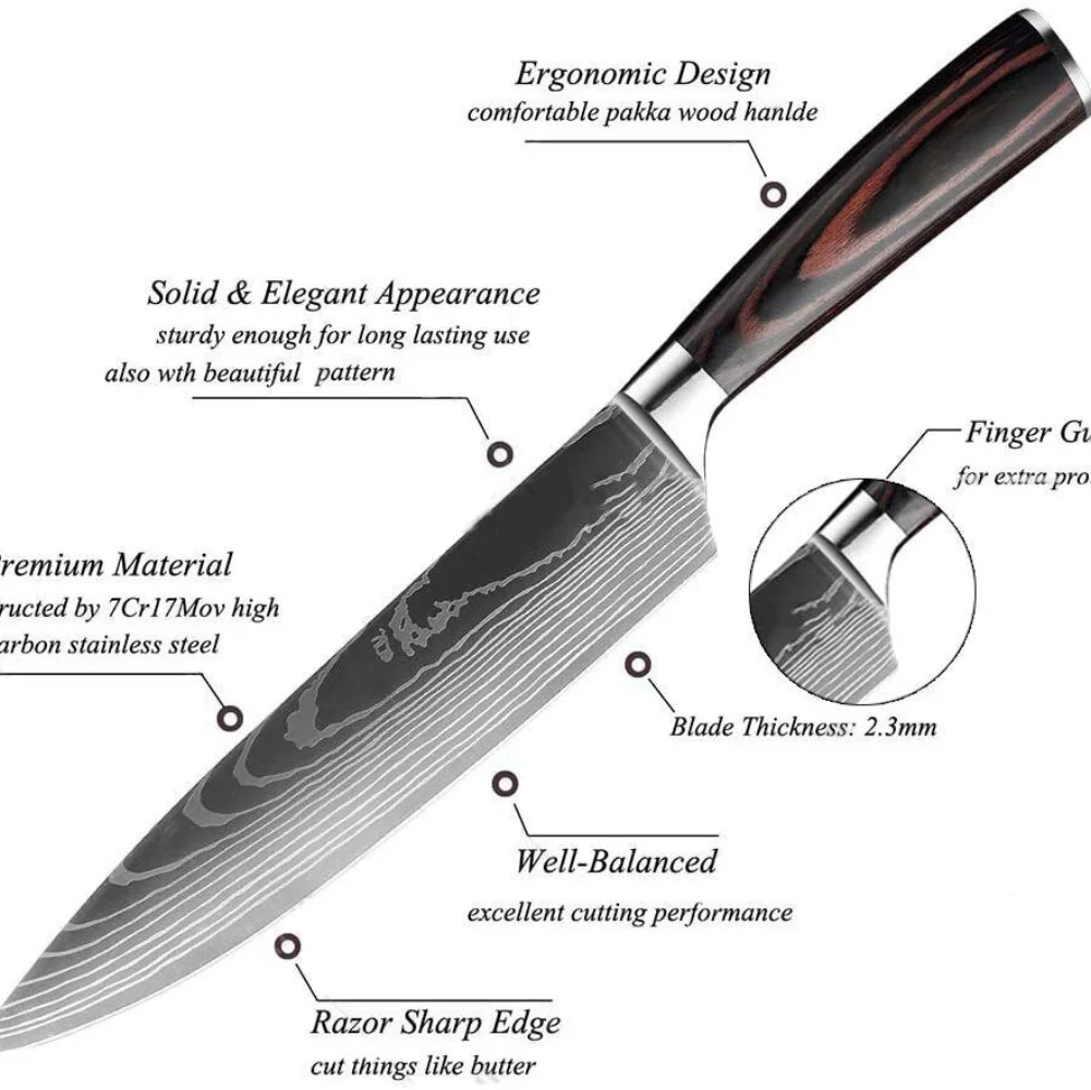 10 Styles Gift Box Kitchen Knife with Cover 7CR17 Stainless Steel Ultra-Sharp Santoku Knife Cleaver Slicing Utility Fruit Knife