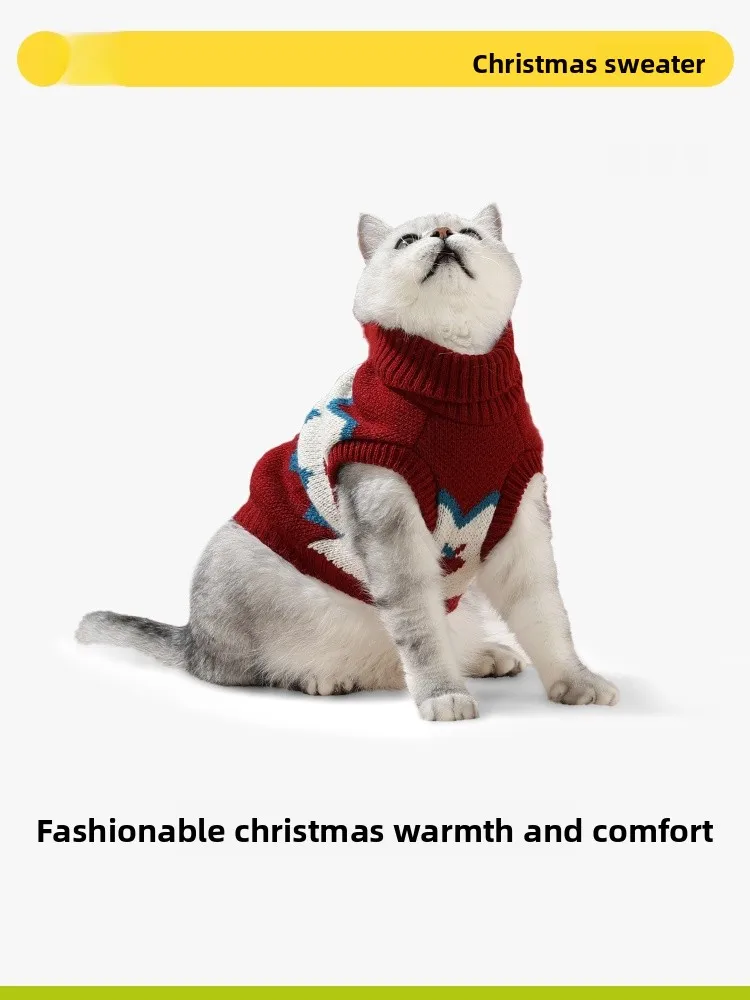 

UFBemo Cisas Sweater for Kittens Warm Winter Pet Clothes Holiday Theme Costume Polyester Fiber Casual Sle Hand Wa