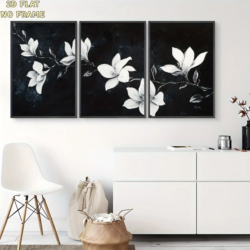 2D Flat, 2D Flat, Posters And Prints, 2D Flat Frameless Canvas Poster, Magnolia Flower Canvas Wall Art, Wall Poster, White Ma