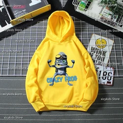 Boys Hoodies Cute Crazy Frog Cartoon Print Children'S Birthday Gift Long Sleeved Sportswear Fashion Autumn/Winter Plush Pullover