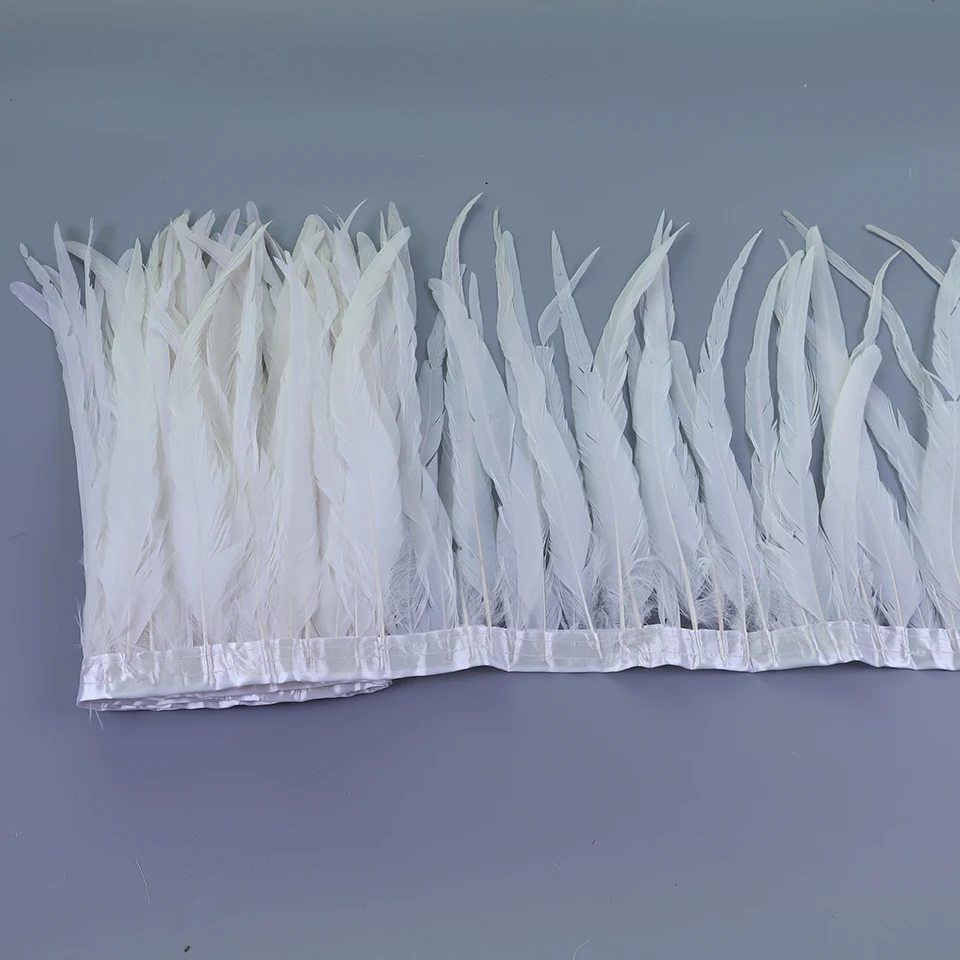 Pure white Rooster Feather Trims Feathers Fringe Trimmings for Needlework Handicraft Accessories Clothes Decoration