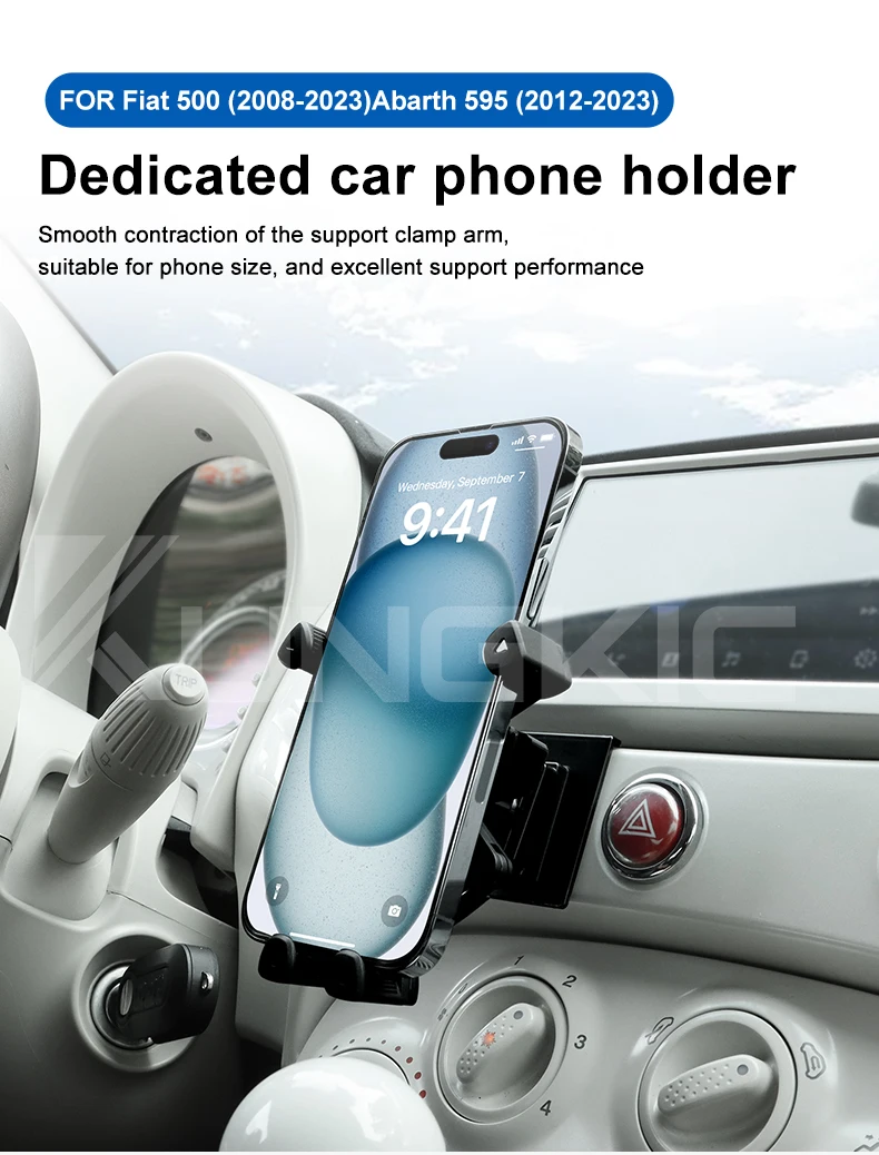 Auto-Handyhalterung mit Schwerkraftmechanismus für Fiat 500 (2008–2024), Abarth 595 (2012 2013 2014 2015 2016 2017 2018 2019 2020 2021 2022 2023 2024) – Detail 1
