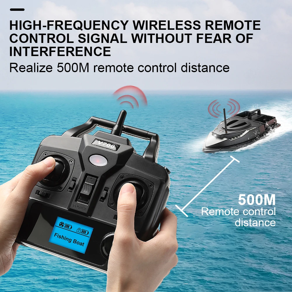 

RC Fishing Bait Boat 500m Range, Fish Finder, 1.5KG Load, Dual Motor, Auto Cruise, LED Light, Alarm Reminder