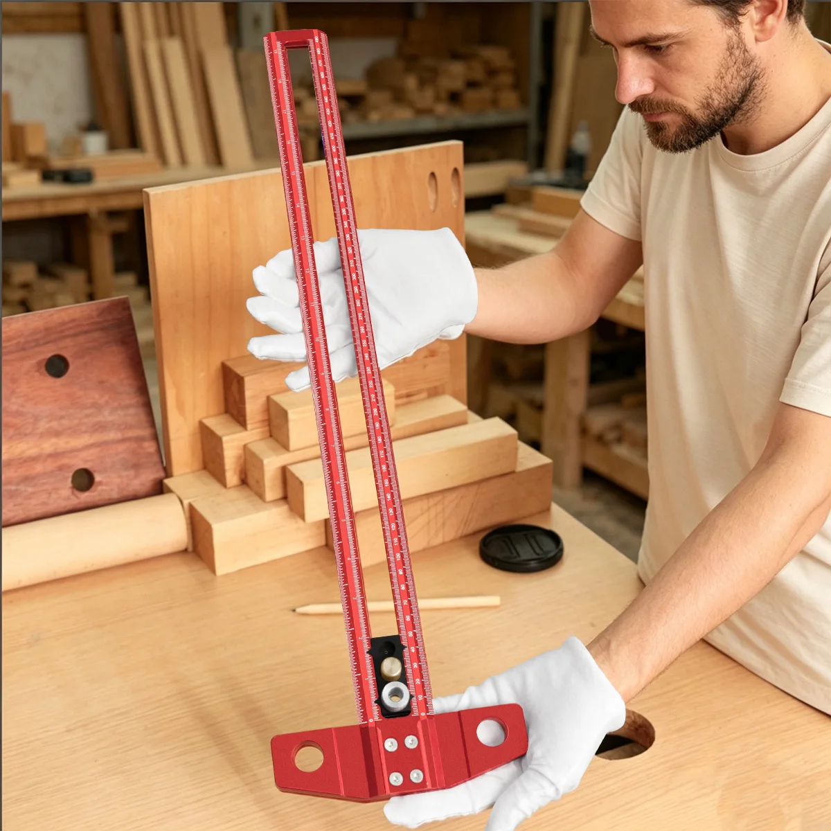 

Woodworking Marking Ruler, Aluminum Alloy T-Type Scribing Gauge, Precision Measuring and Marking Tool with Adjustable Stop