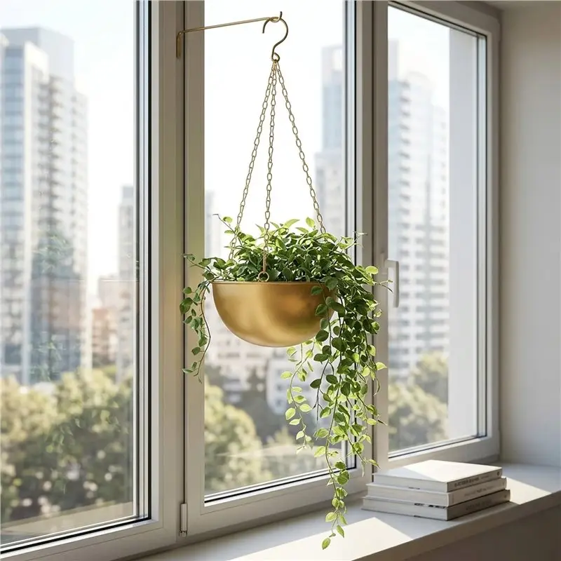 HLZS-Large Gold Hanging Planter With Drainage, Semi-Circle Hanging Plant Holder For Indoor Plants, Lightweightceiling Basin
