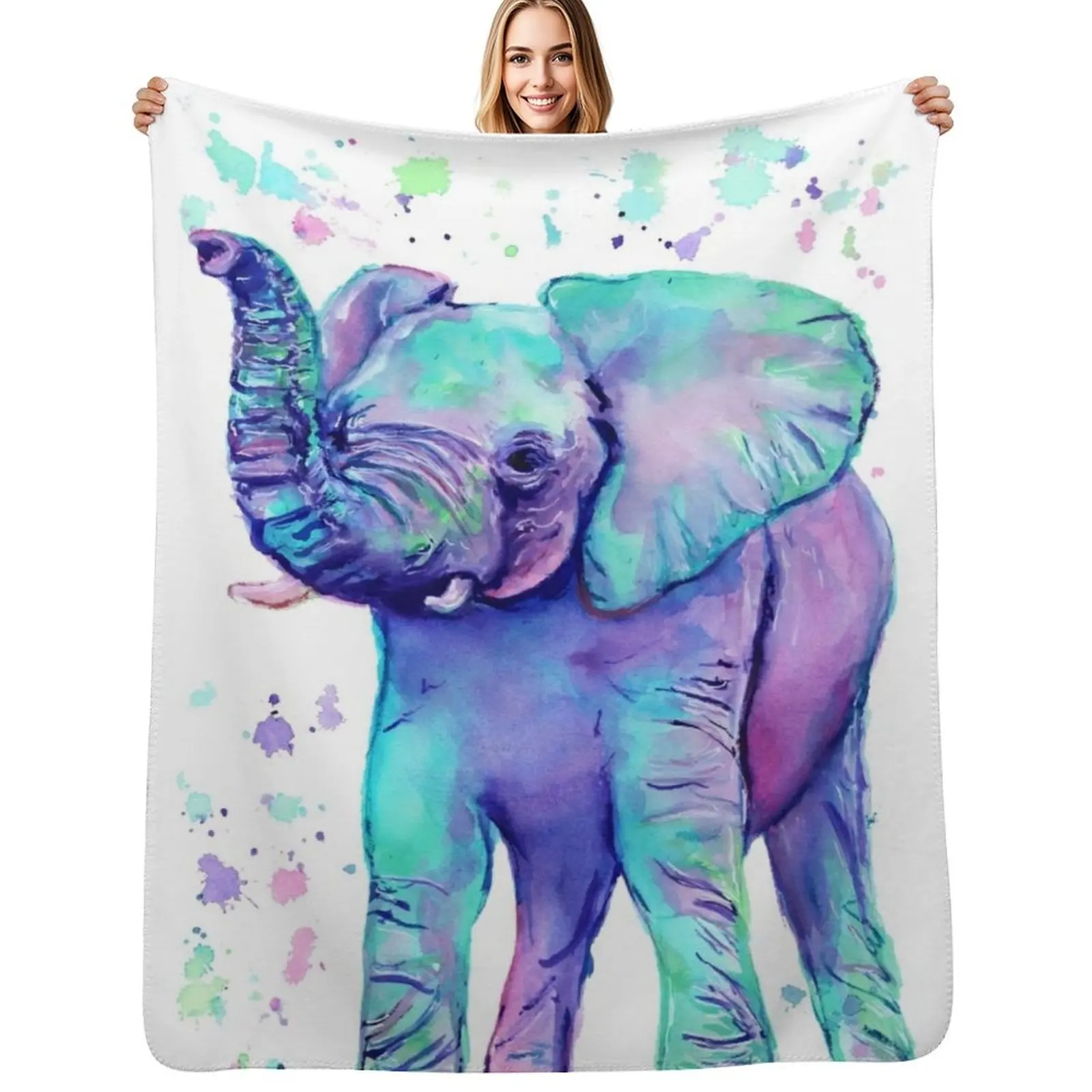 Colourful Watercolour Elephant Throw Blanket Large sofa bed Blankets For Sofas Bed linens christmas gifts For Sofa Thin Blankets