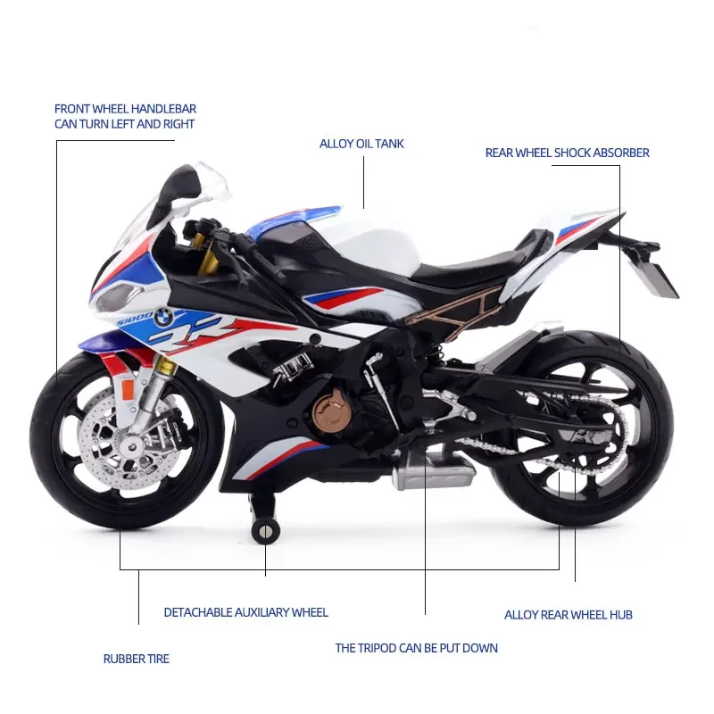 1/12 BMW S1000RR Toy Motorcycle RMZ City Diecast Metal Model 1:12 Racing Sport Miniature Collection Gift For Boy Kid