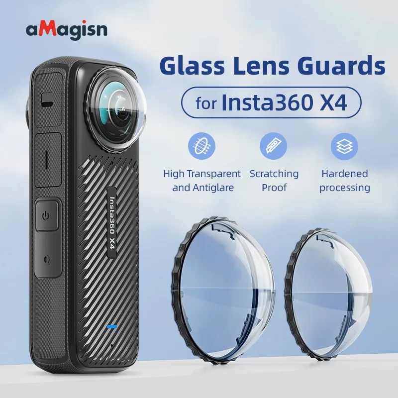 aMagisn Lens Protector for Insta360 X4 95% Light Transmission Tempered Glass Anti Scratch Hard Coating ABS Frame Clear View