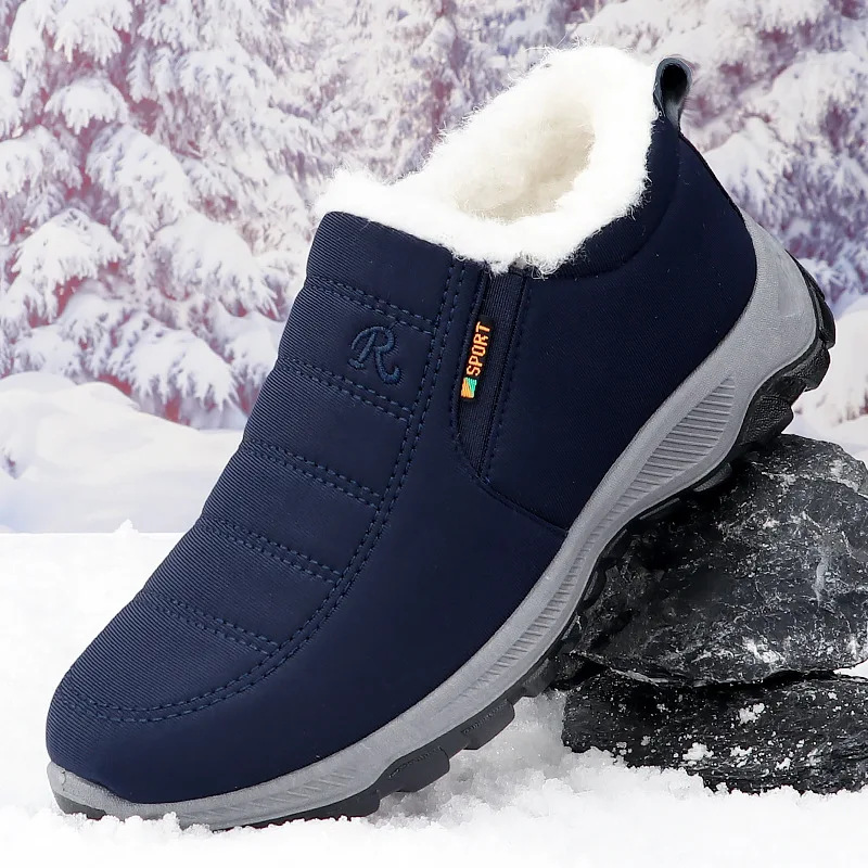 Men's fleece-lined thickened shoes, winter casual shoes, warm snow boots, men's cotton shoes