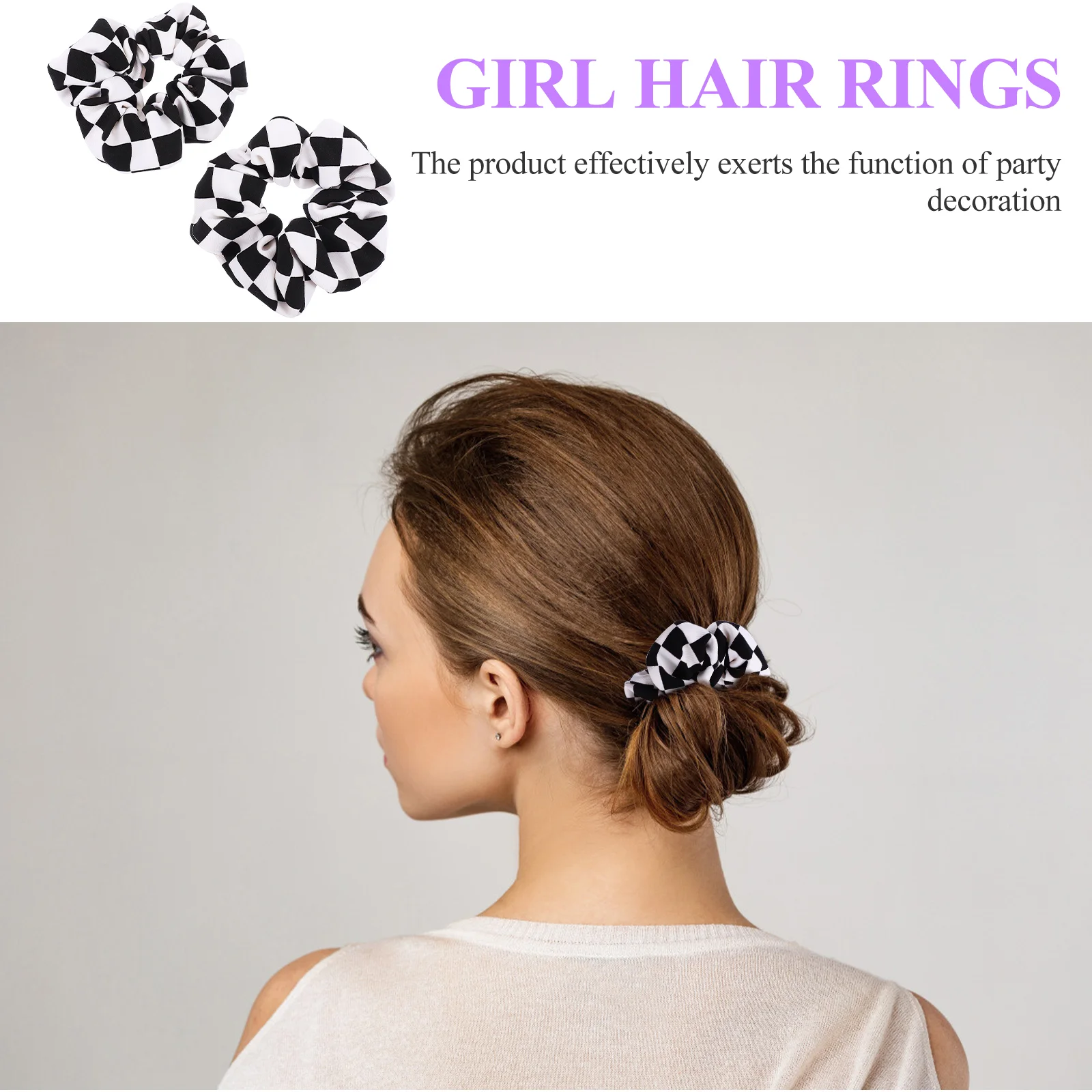 2 uds. De lazos para el pelo para mujer, bandas elásticas de cuerda a cuadros en blanco y negro, cuerdas decorativas, accesorios de gasa para niña