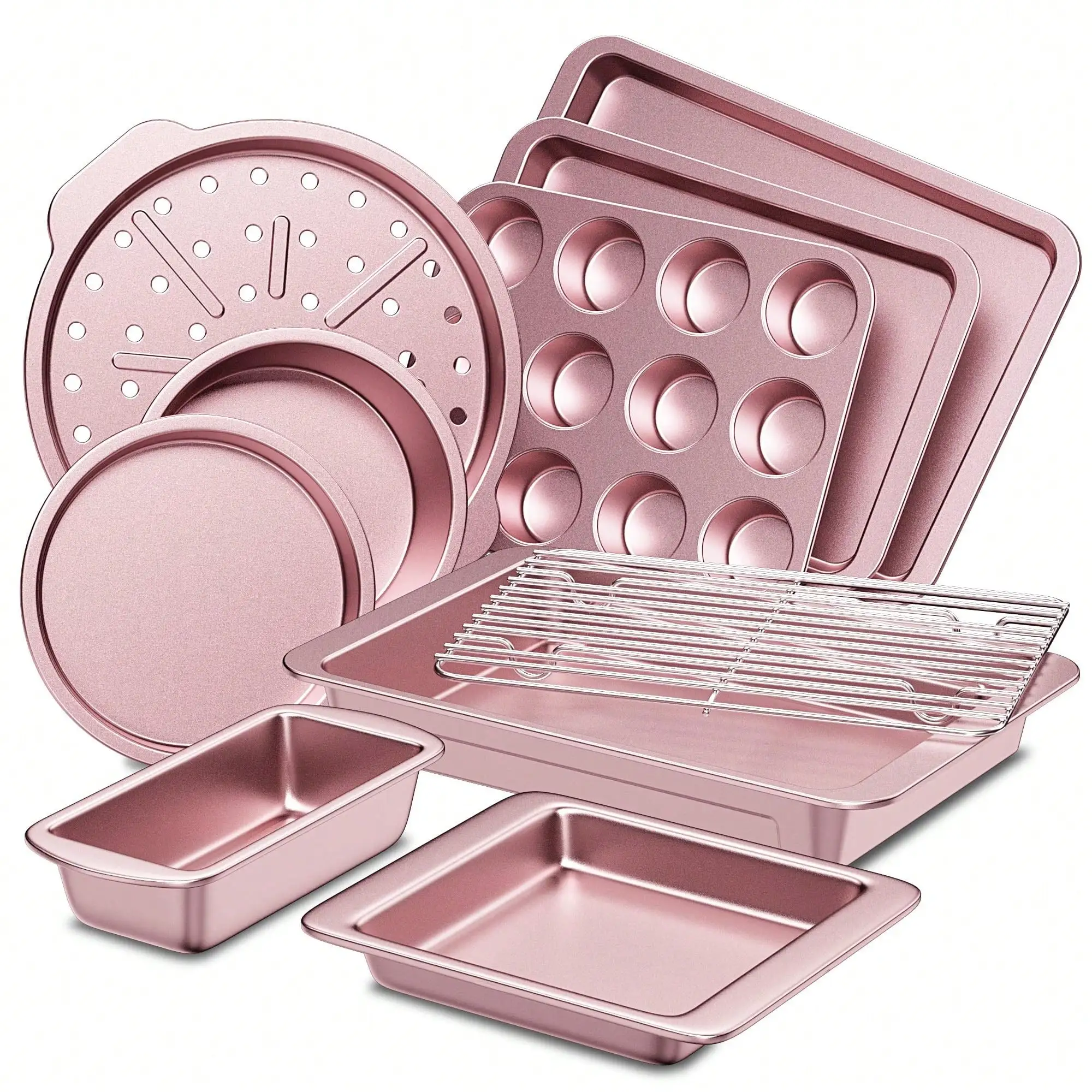 

Bakeware Sets, Baking Pans Set, Nonstick Oven Pan For Kitchen With Wider Grips, 10 Pieces Including Rack, Cookie Sheet,