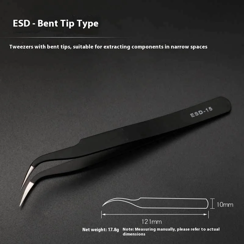 ESD-11/ESD-15 High-quality stainless steel precision forceps,  curved tip, straight tip,black anti-static forceps