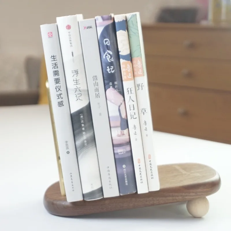 Solid Wood Desktop Small Bookshelf Book Storage Shelf Black Walnut Brass Book Stand Office Desk Ornament