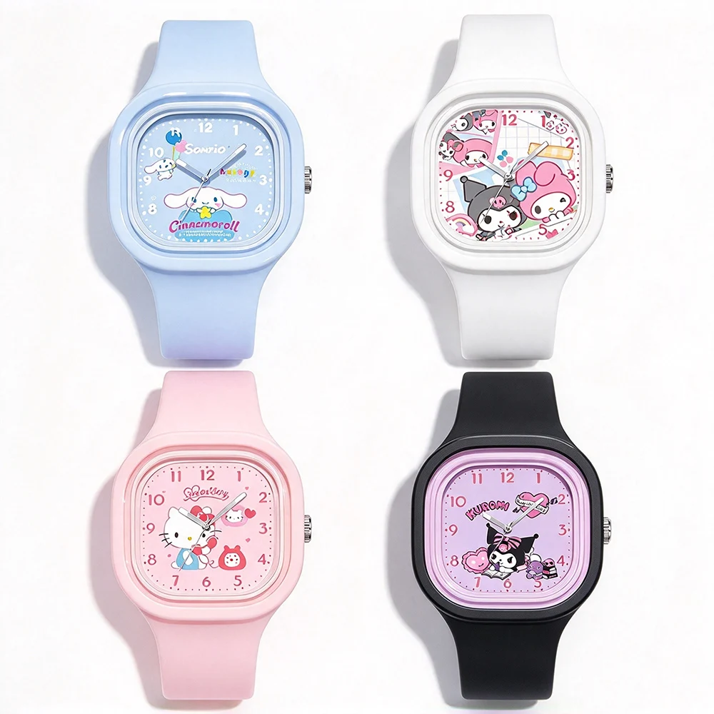 Cartoon Theme Hello Kitty Kids Watches Girls Sport Silicone Band Square Quarzt Children Watch Women Ladies Students Gift