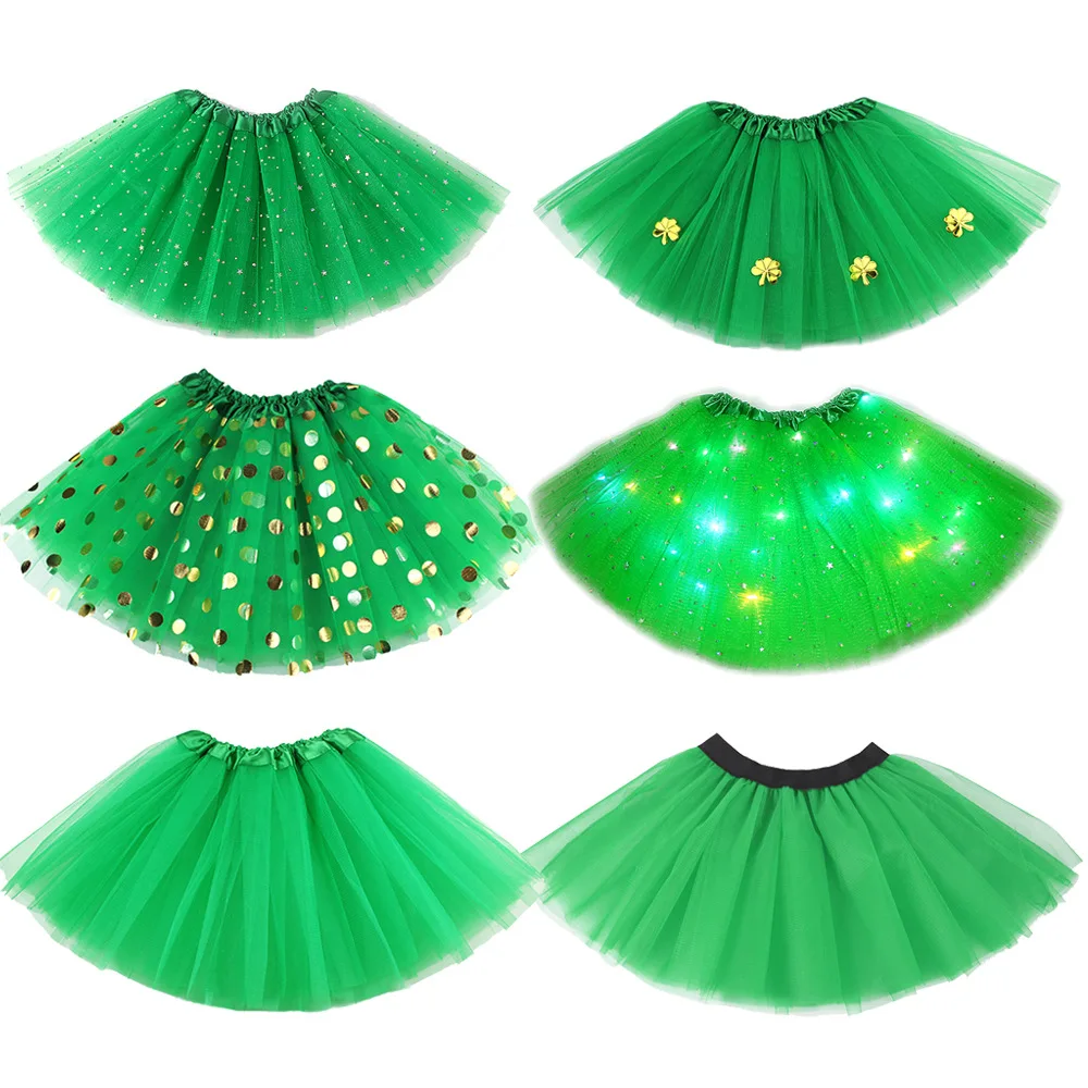 

Green Fluffy Skirt for Kids and Adults Women Sexy Short Dress Clover Cosplay Fairy Costume Irish Festival Saint Patrick'S Day