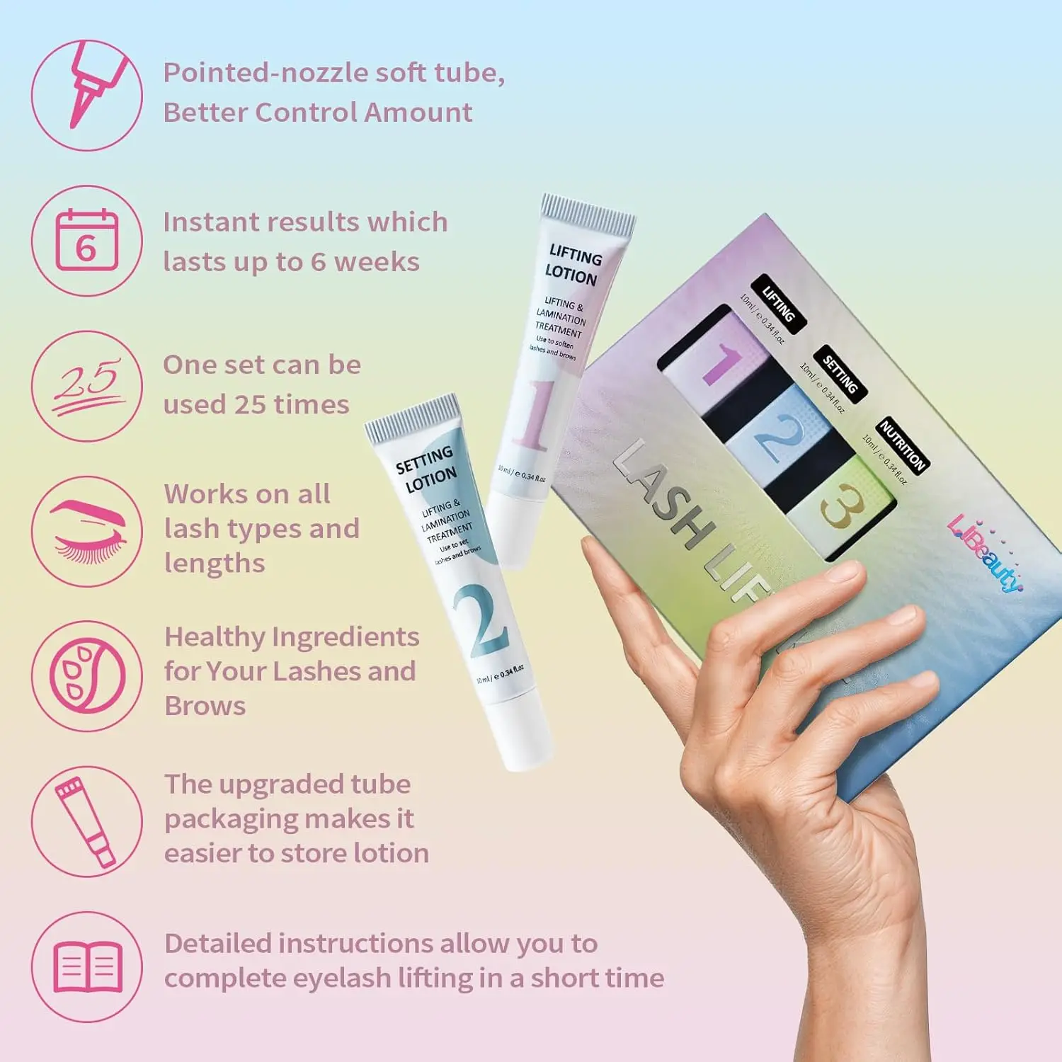 Libeauty Sollevamento ciglia e sollevamento ciglia Ritenzione permanente 4-6 settimane Set sollevatore ciglia per piegaciglia Kit permanente ciglia Strumento di trucco
