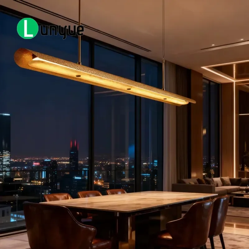 Modern Light Luxury Marble Chandelier Simple Linear Pendant Lamp for Dining Table Tea Room Restaurant Home Decor Atmosphere