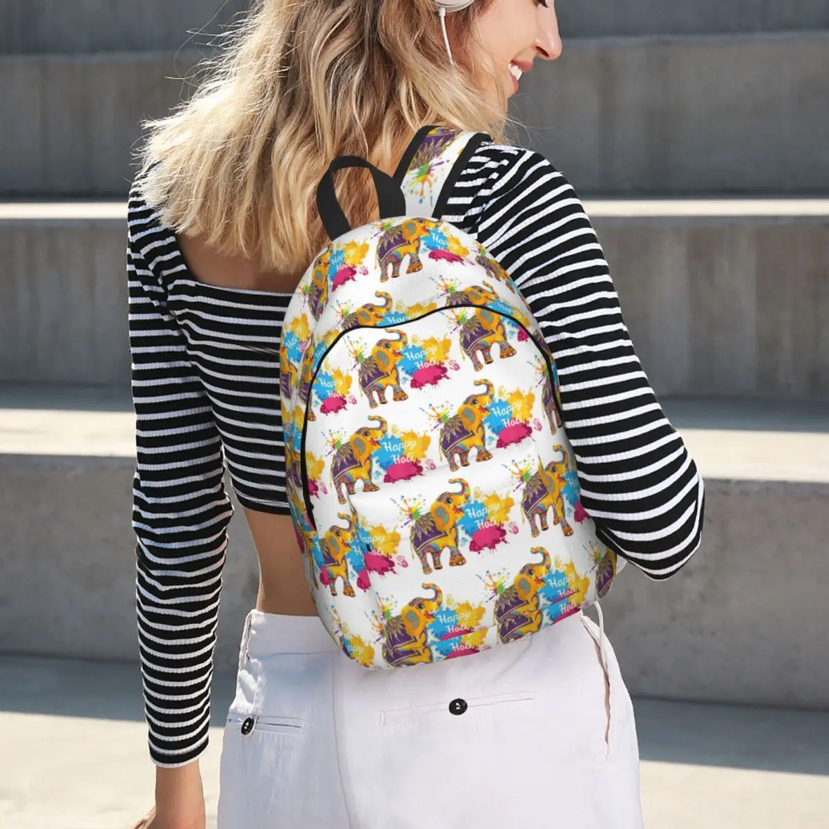 Happy Holi Festival India Color Elephant Backpack Hot Sale Daypack Children BookBag School Bag Shoulder Bags for Men Women